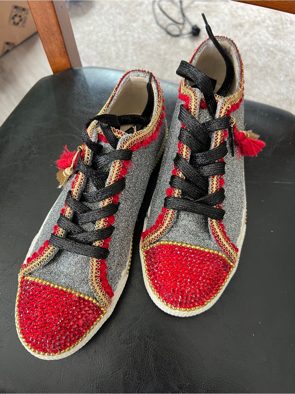 Custom Circus Ringleader Themed Red & Gray Women’s Fashion Sneakers